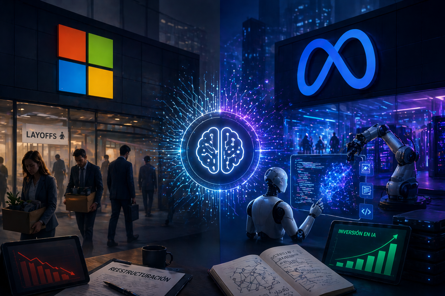Reingeniería corporativa 2026: Microsoft y Meta recortan nóminas masivas para financiar su imperio de IA